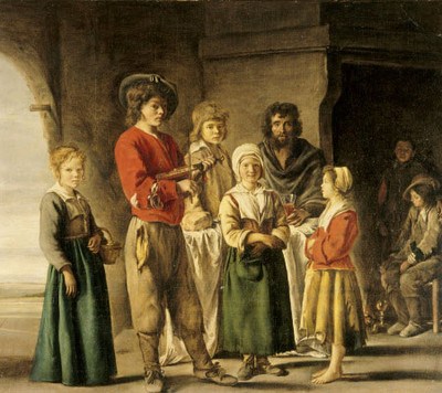 Une famille de paysans en costume du XVIIe siècle