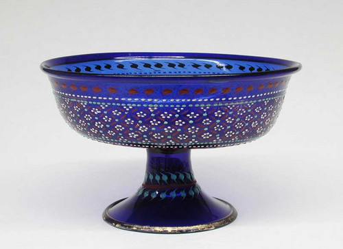 Coupe bleue en verre de Murano, décorée de motifs fleuris