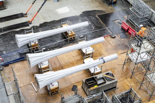 Colonnes en forme de tulipes, vue du chantier d'en haut