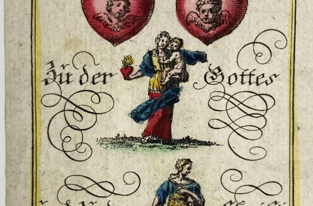 estampe du XVIIIe siècle avec aquarelle représentant le Deuxième épitre de saint Paul aux Thessaloniciens