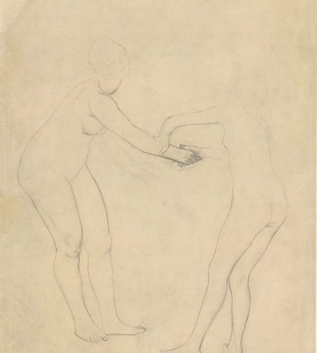 Deux baigneuses dessinées au crayon sur papier