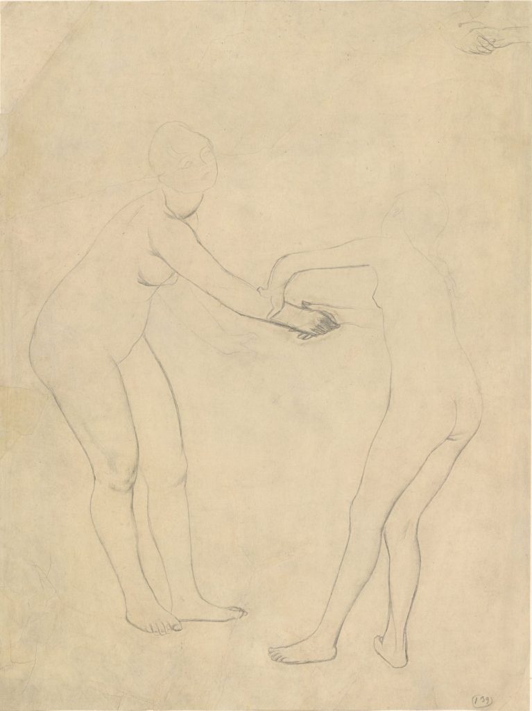 Deux baigneuses dessinées au crayon sur papier