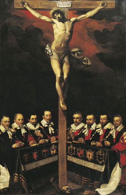 Assemblée de capitouls de Toulouse autour d'un christ en croix