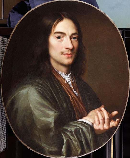 Portrait d’homme, Nicolas de Plattemontagne, vers 1685, peint à l'huile - robe de chambre, cheveux lâches, format médaillon