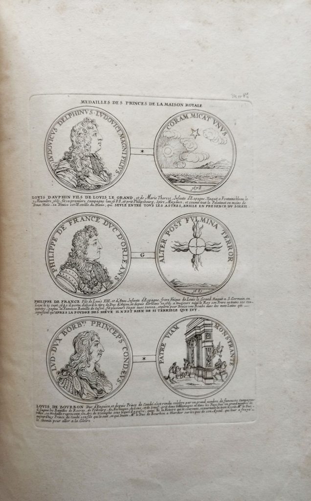 Gravure de trois médailles de Louis XIV, avers et revers